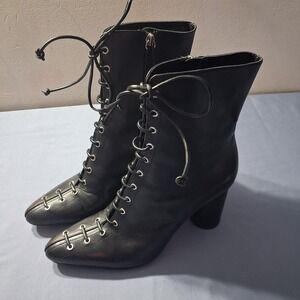 ZARA Black Lace Up High Heel Zip Up  Boots Witchy Gothic Whimsigoth  Sz 39  8
